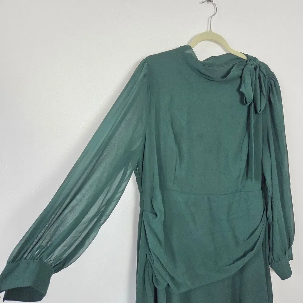 Shein 2XL Emerald Green Maxi Dress Puff Sleeve Bow Tie Formal Cocktail Blacktie